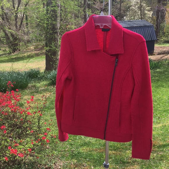 Tahari hot pink wool boucle moto style jacket - Picture 3 of 12